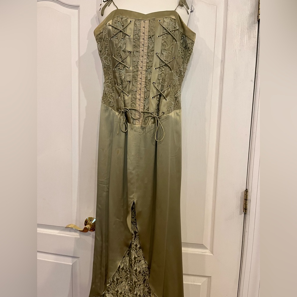 Jovani Olive Green Lace-Up Dress